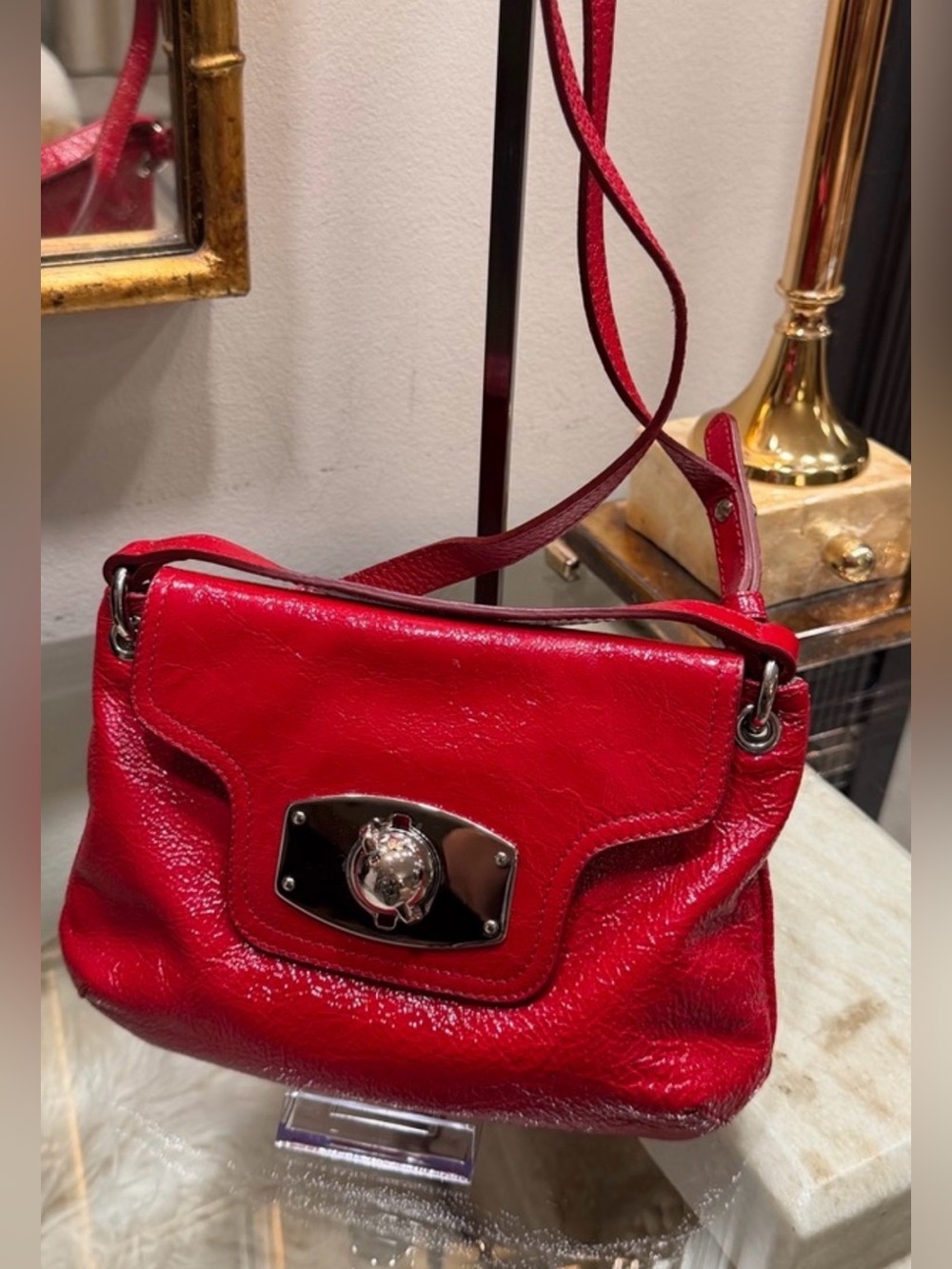 Furla EUC Red Leather Crossbody with Turn-Lock Detail silver hardware